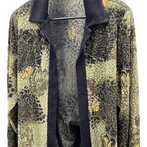 Vintage TanJay Green Botanical Open Front Knit Blazer Plus women’s Size L
